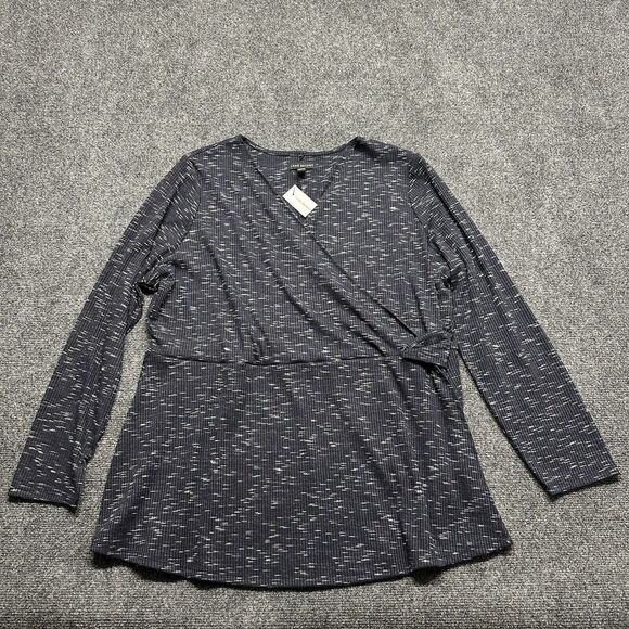 Lane Bryant Tops - Lane Bryant Blouse Size 18 20 Charcoal Ribbed Faux Wrap Comfy Causal Office NEW